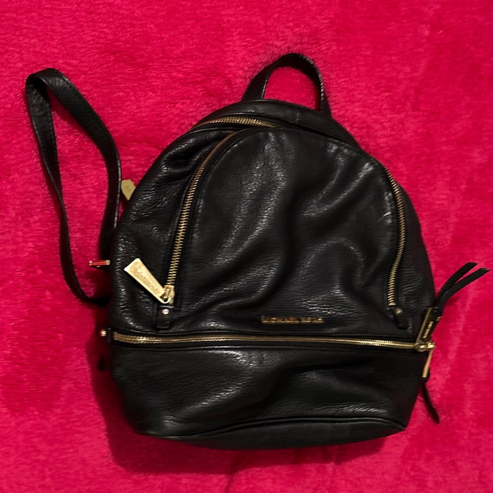 Michael Kors Black Leather Backpack with Gold Accents - Picture 10 of 10